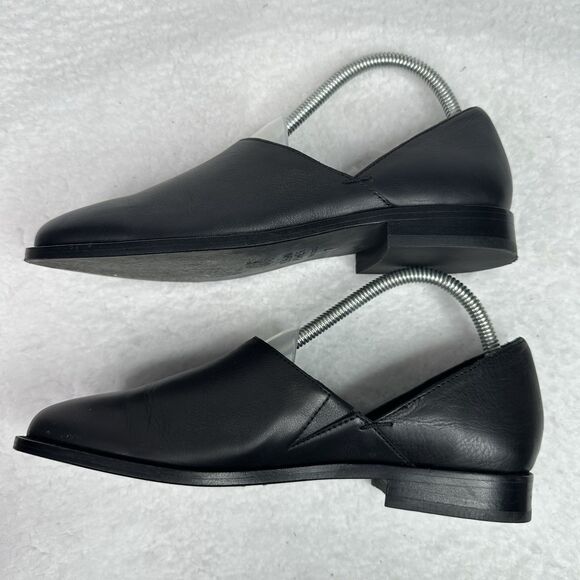 Eileen Fisher Allen Black Leather Loafers Womens 7 Slip On Flats Minimalist Work - Picture 7 of 10